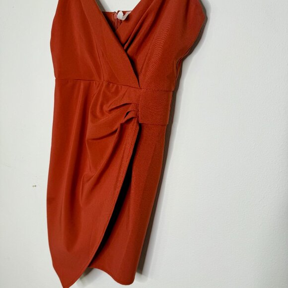 Blue Blush | Asymmetrical Burnt Orange Spaghetti Strap Cocktail Dress - S - Picture 4 of 6